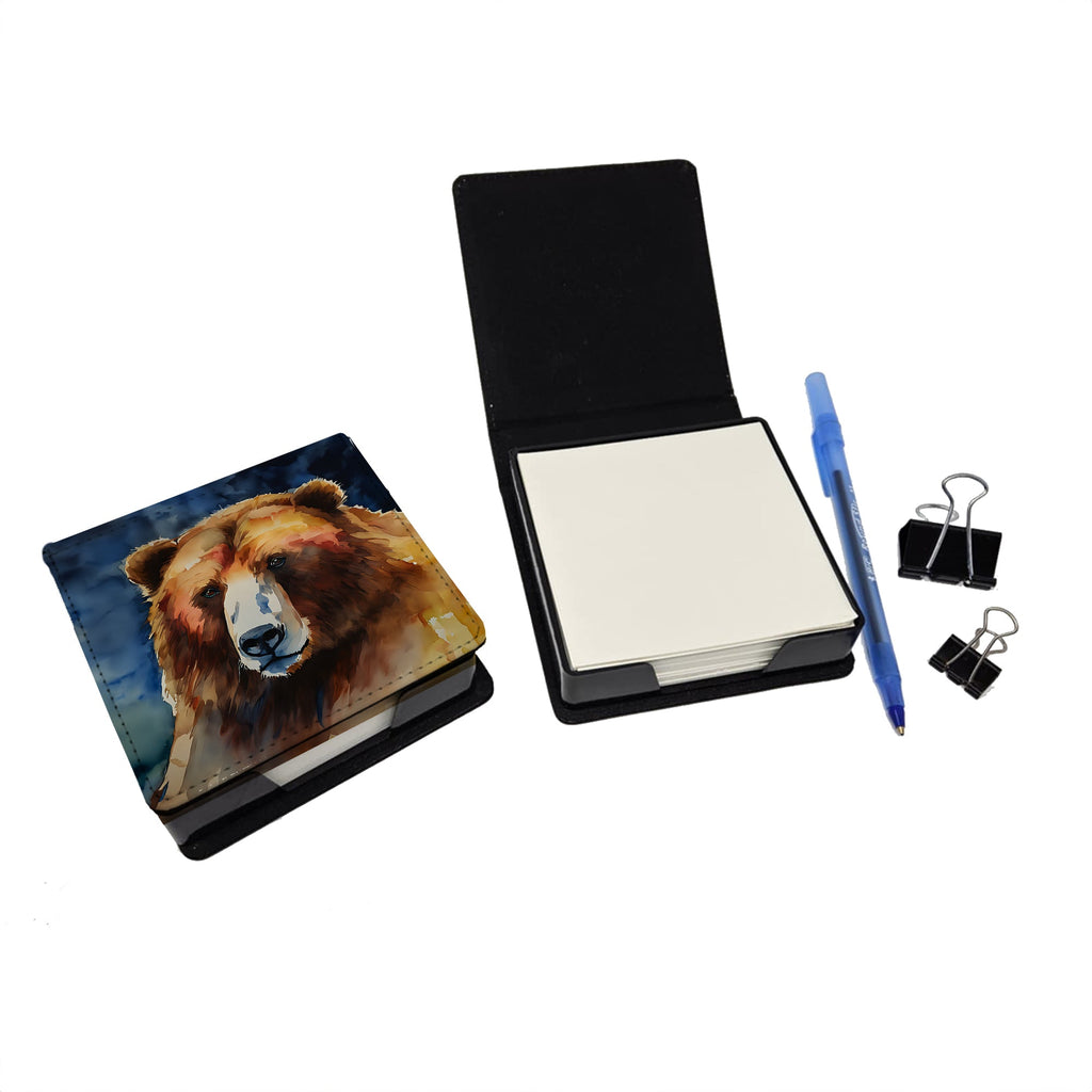 Kodiak Bear PU Leather Note Paper Holder with Artist-Designed Cover, Desk Accessory, Office Gift
