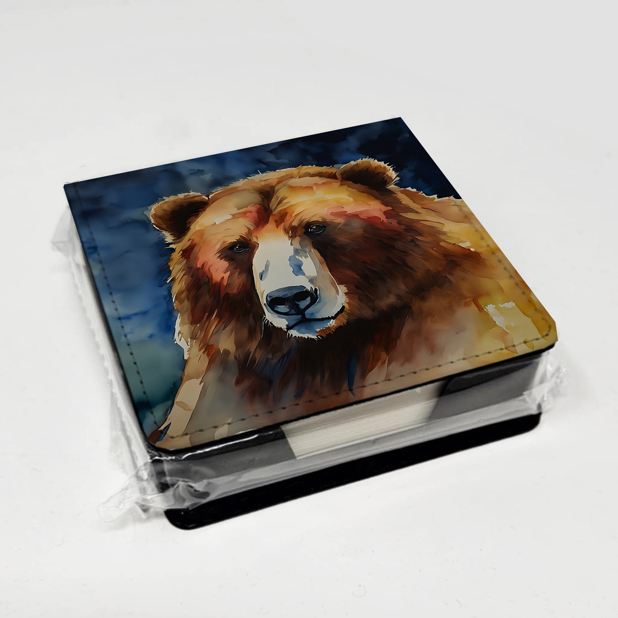 Kodiak Bear PU Leather Note Paper Holder with Artist-Designed Cover, Desk Accessory, Office Gift