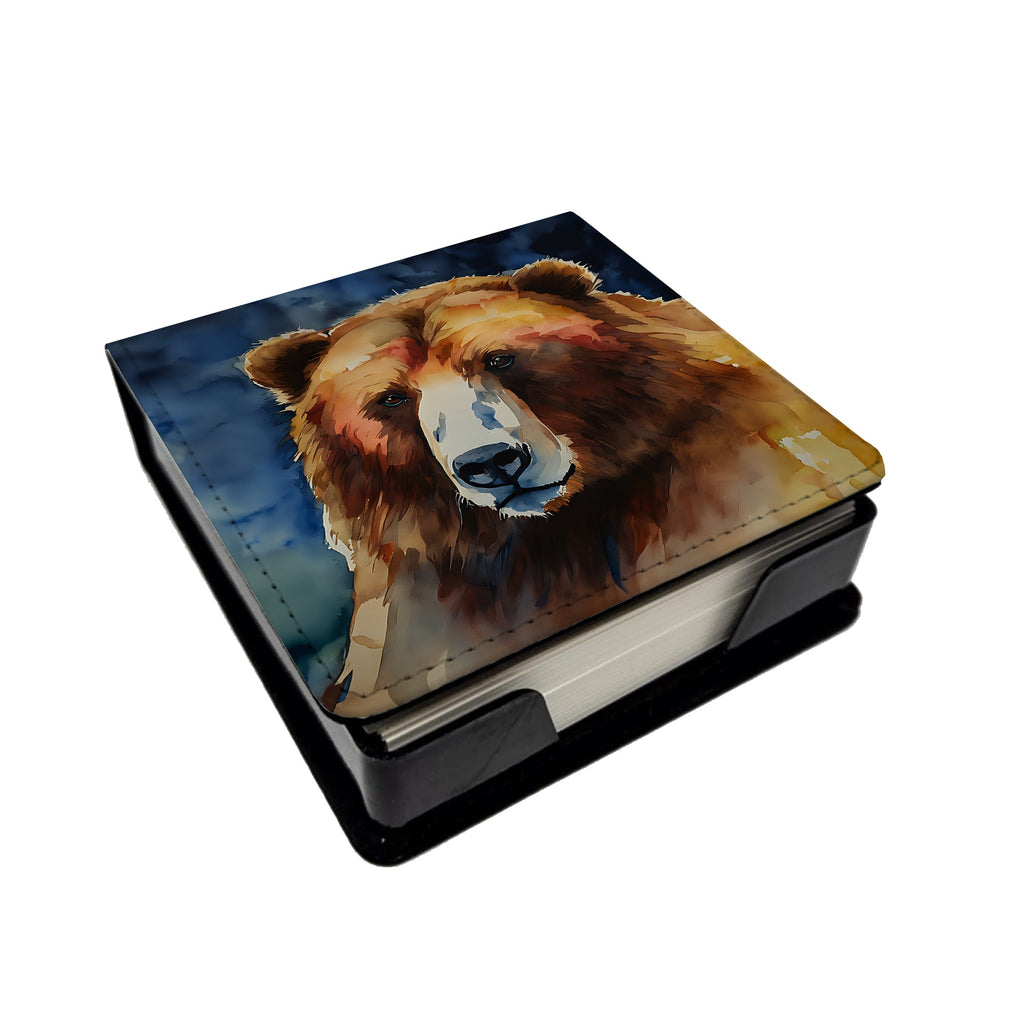 Kodiak Bear PU Leather Note Paper Holder with Artist-Designed Cover, Desk Accessory, Office Gift