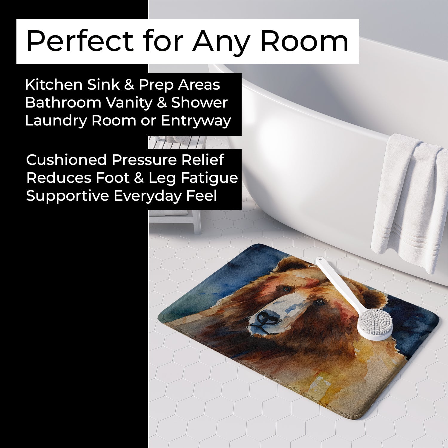 Kodiak Bear Memory Foam Kitchen Mat Machine Washable Anti-Fatigue Cushion Comfort Bath or Kitchen Rug