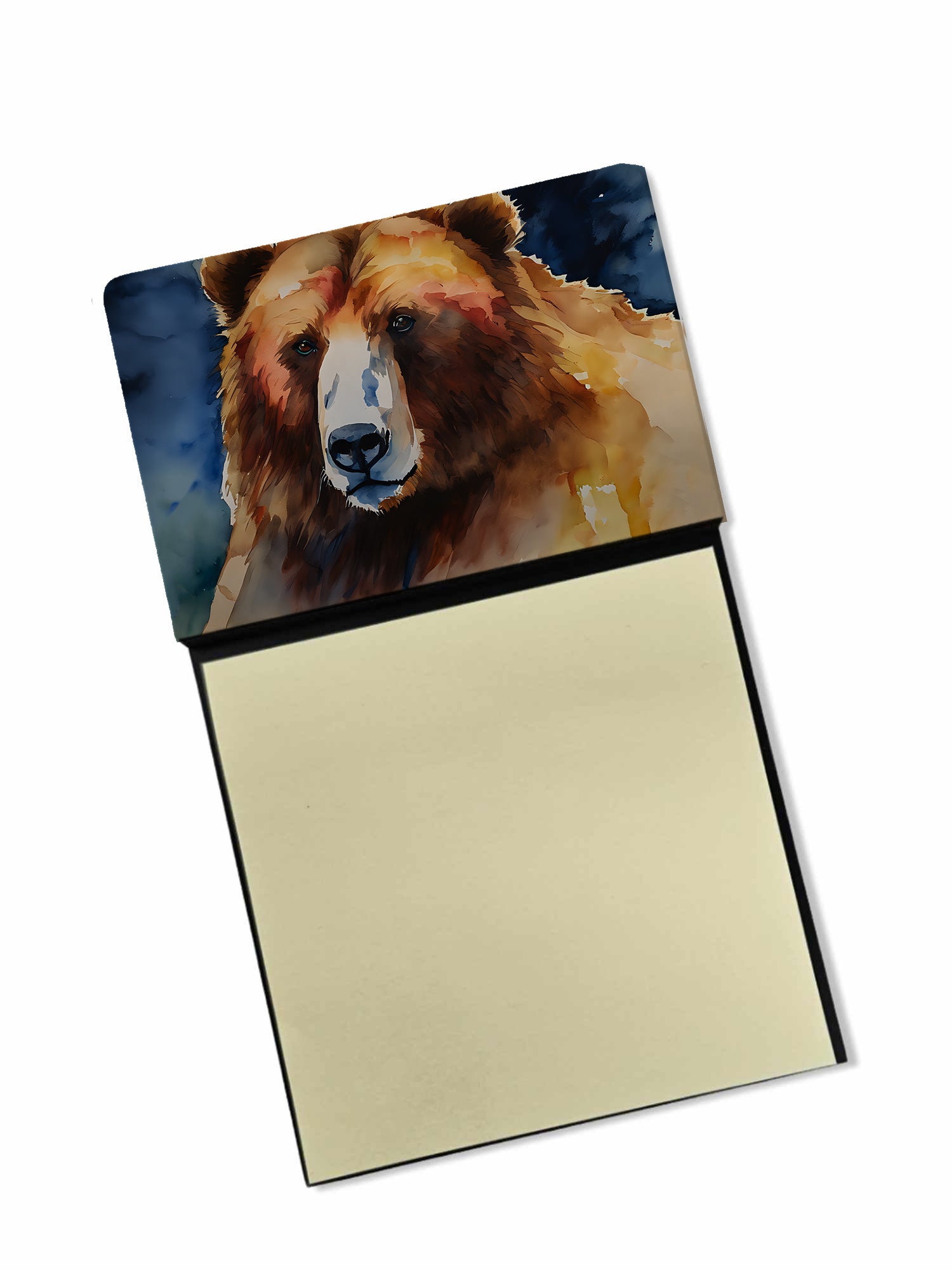 Kodiak Bear Watercolor Sticky Note Holder Refillable Dispenser Desk Accessory 3x3 Pad Gift