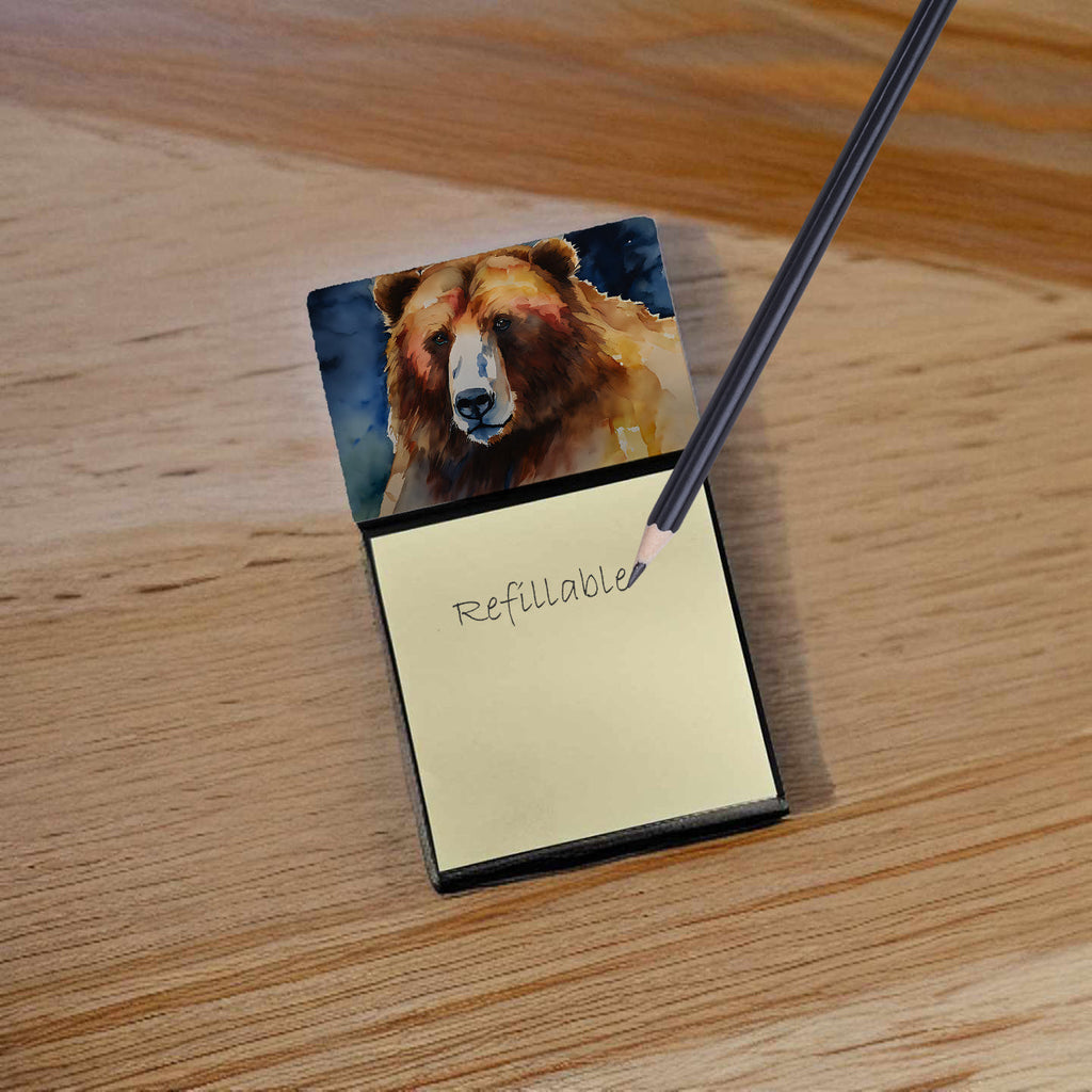 Kodiak Bear Watercolor Sticky Note Holder Refillable Dispenser Desk Accessory 3x3 Pad Gift