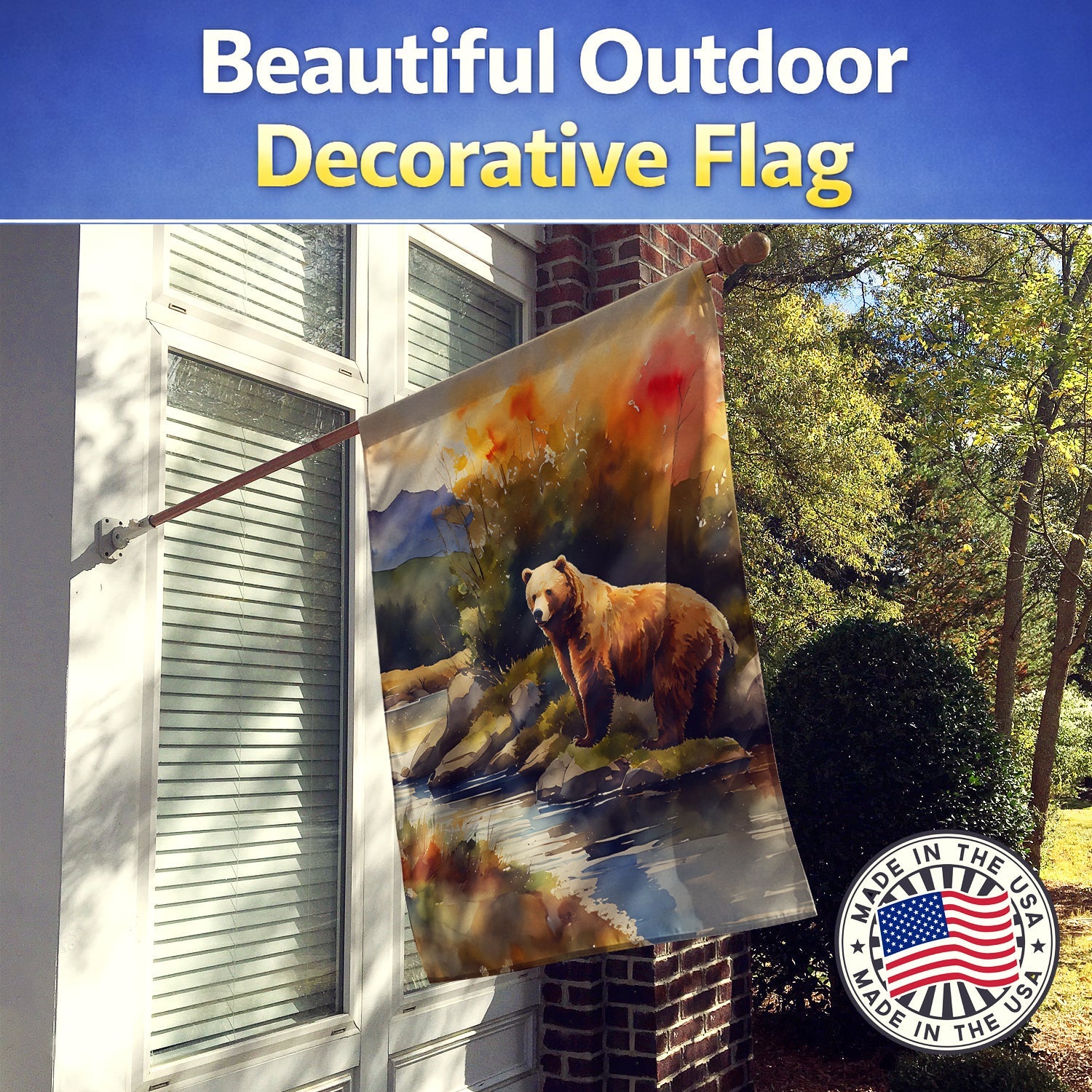 Kodiak Bear House Flag 28x40 Porch Sleeve Pole Decorative Outside Yard Banner Artwork Wall Hanging, Polyester