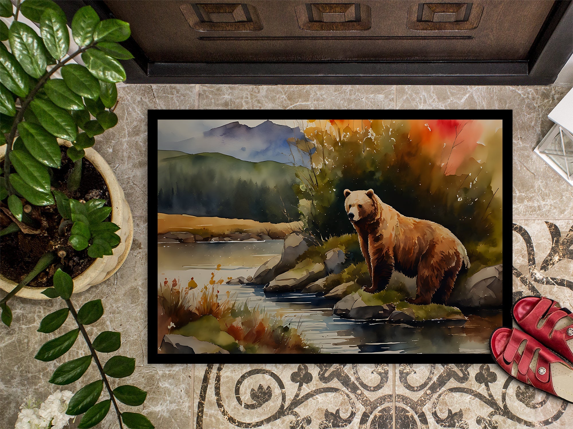 Kodiak Bear Doormat Indoor Outdoor 18H X 27W Front Door Mat Rugs for Entryway, Non Slip Washable