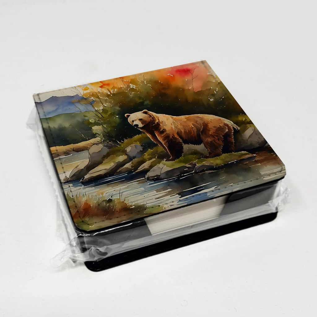Kodiak Bear PU Leather Note Paper Holder with Artist-Designed Cover, Desk Accessory, Office Gift