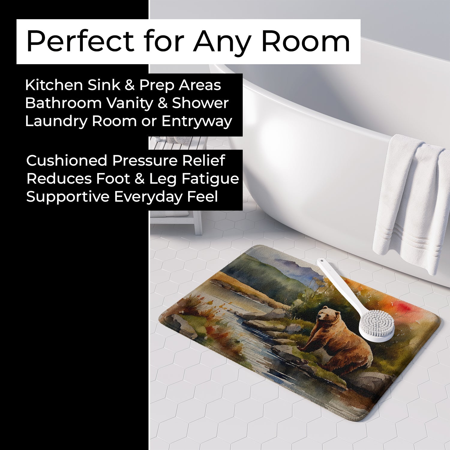 Kodiak Bear Memory Foam Kitchen Mat Machine Washable Anti-Fatigue Cushion Comfort Bath or Kitchen Rug