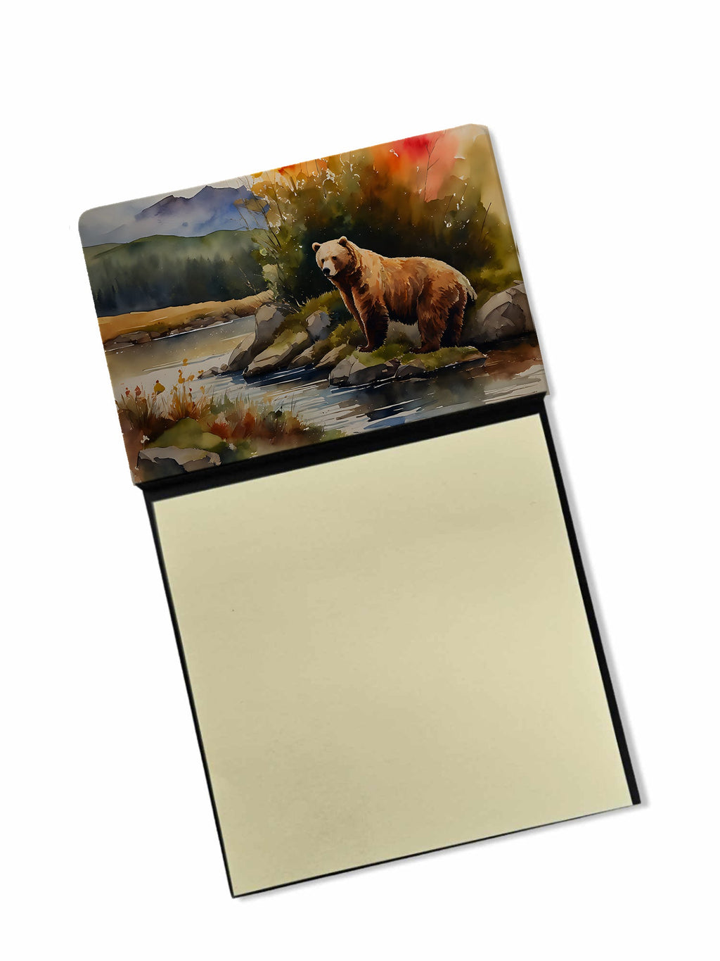 Kodiak Bear Watercolor Sticky Note Holder Refillable Dispenser Desk Accessory 3x3 Pad Gift