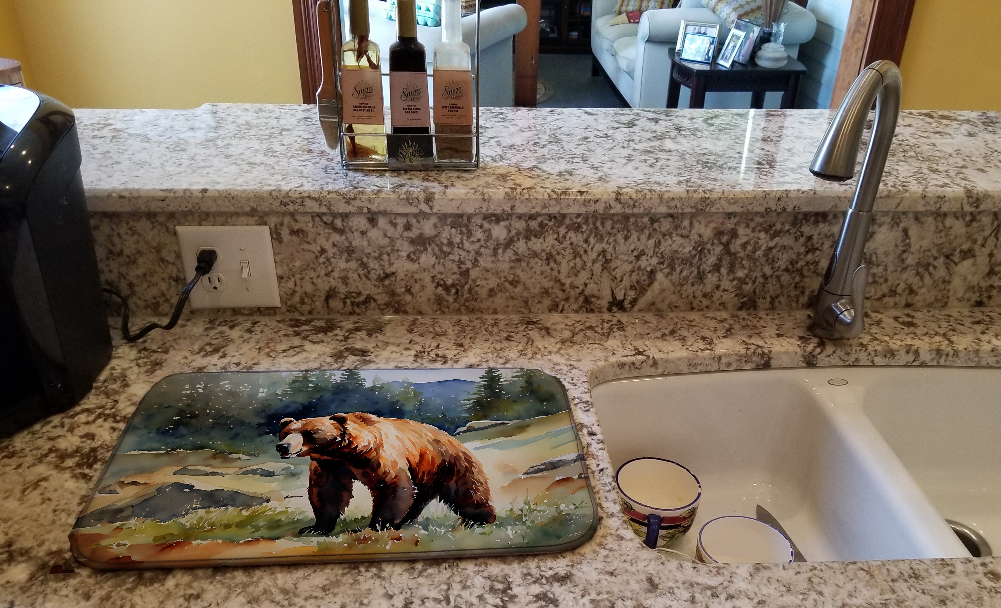 Kodiak Bear Dish Drying Mat Absorbent Dish Drying Mat Pad for Kitchen Counter Dish Drainer Mat for Countertop, 14 x 21", Multicolor