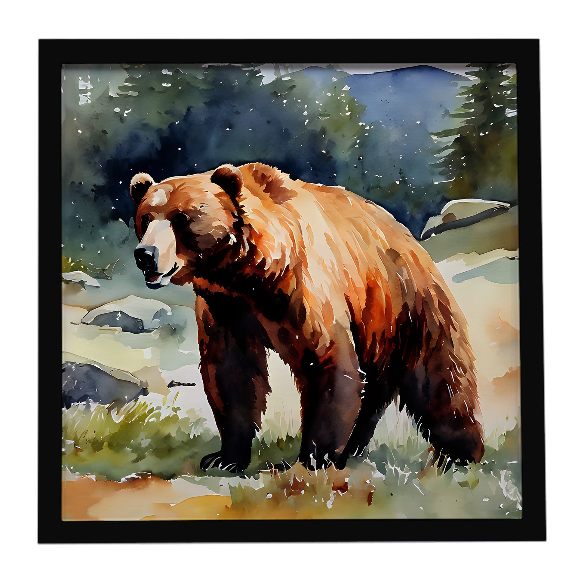 Kodiak Bear Framed Metal Print Bathroom, Kitchen, Office, Home Decor Wall Art Ready to Hang, Square, 8X8