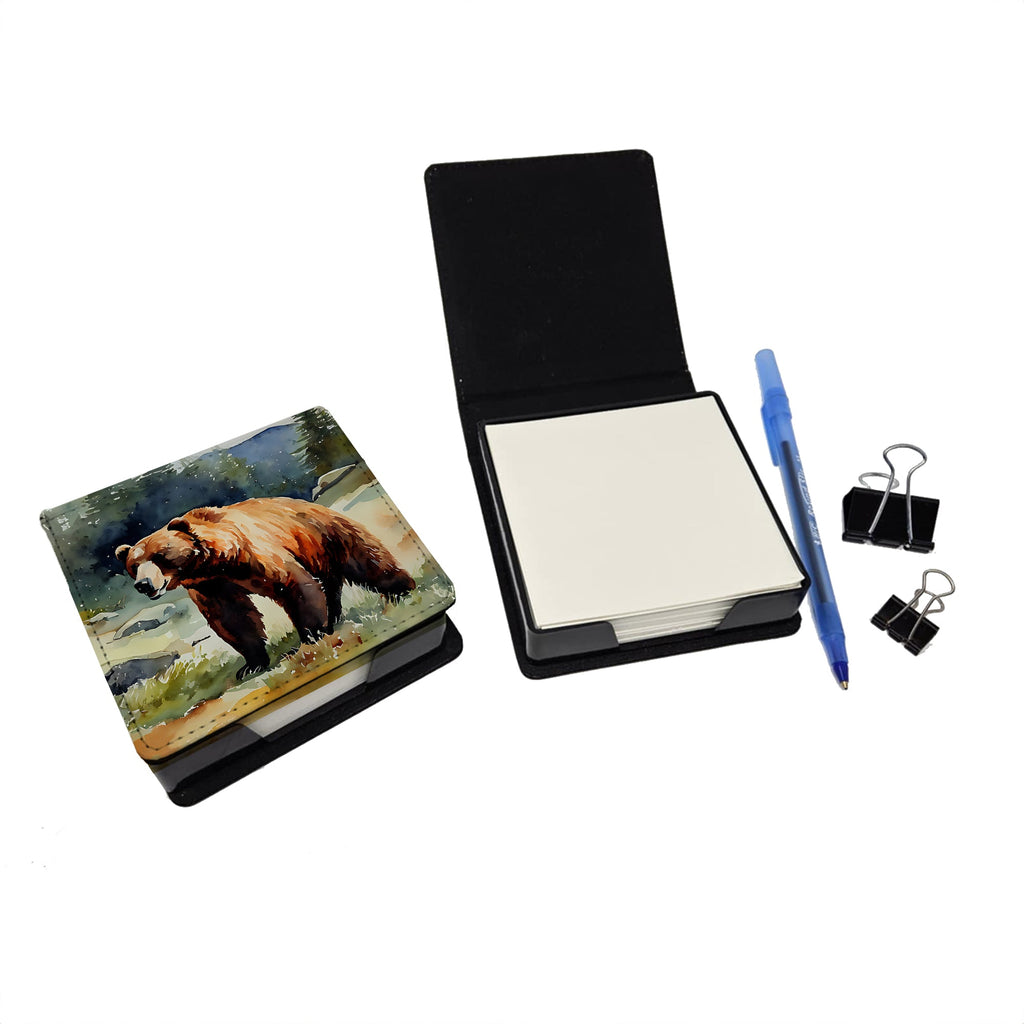Kodiak Bear PU Leather Note Paper Holder with Artist-Designed Cover, Desk Accessory, Office Gift
