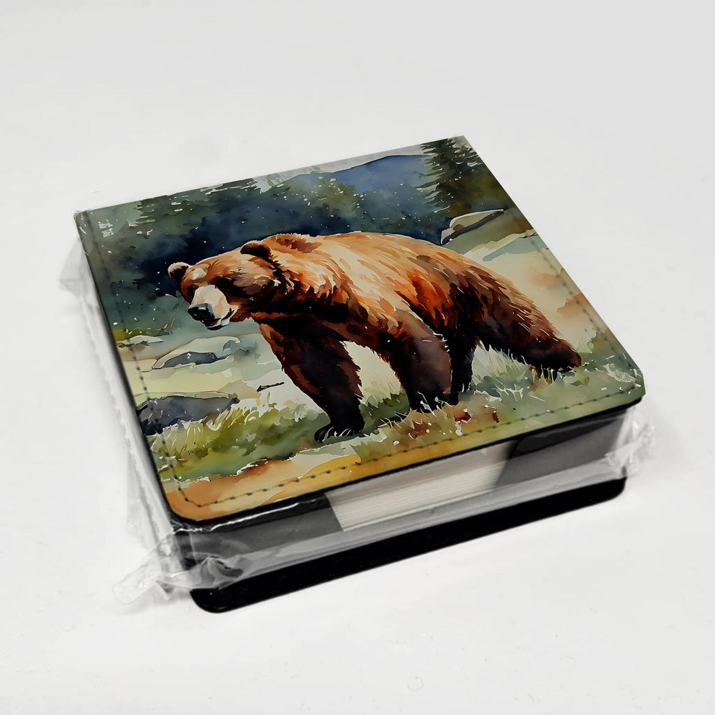 Kodiak Bear PU Leather Note Paper Holder with Artist-Designed Cover, Desk Accessory, Office Gift
