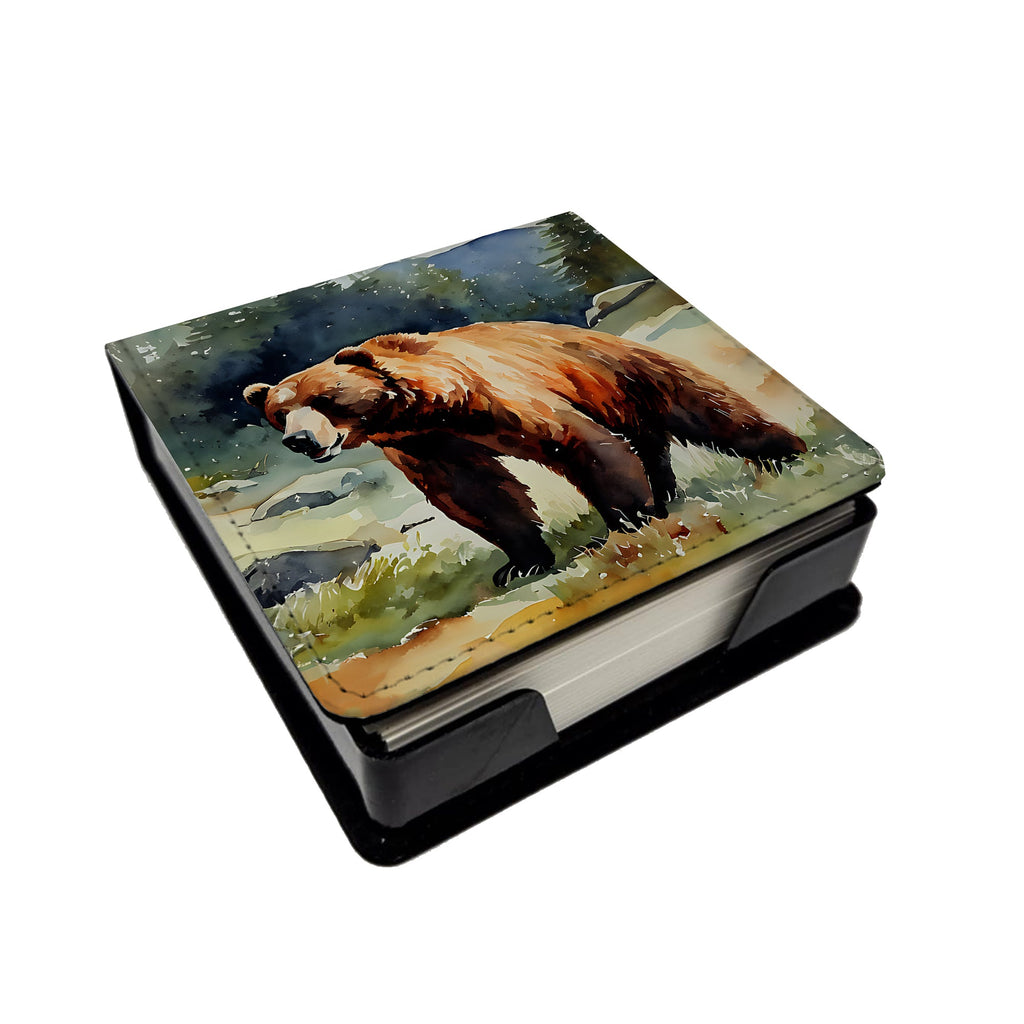 Kodiak Bear PU Leather Note Paper Holder with Artist-Designed Cover, Desk Accessory, Office Gift