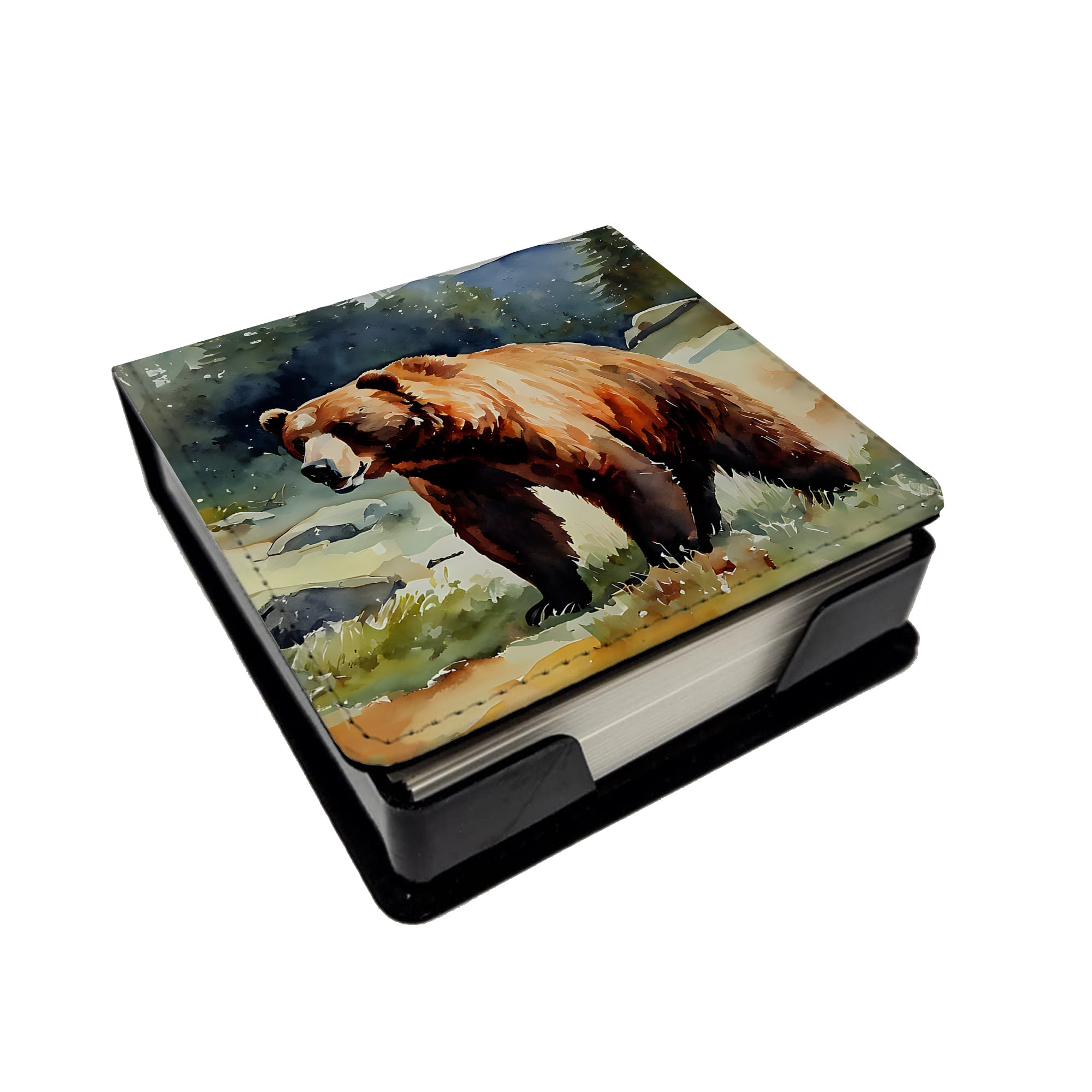Kodiak Bear PU Leather Note Paper Holder with Artist-Designed Cover, Desk Accessory, Office Gift