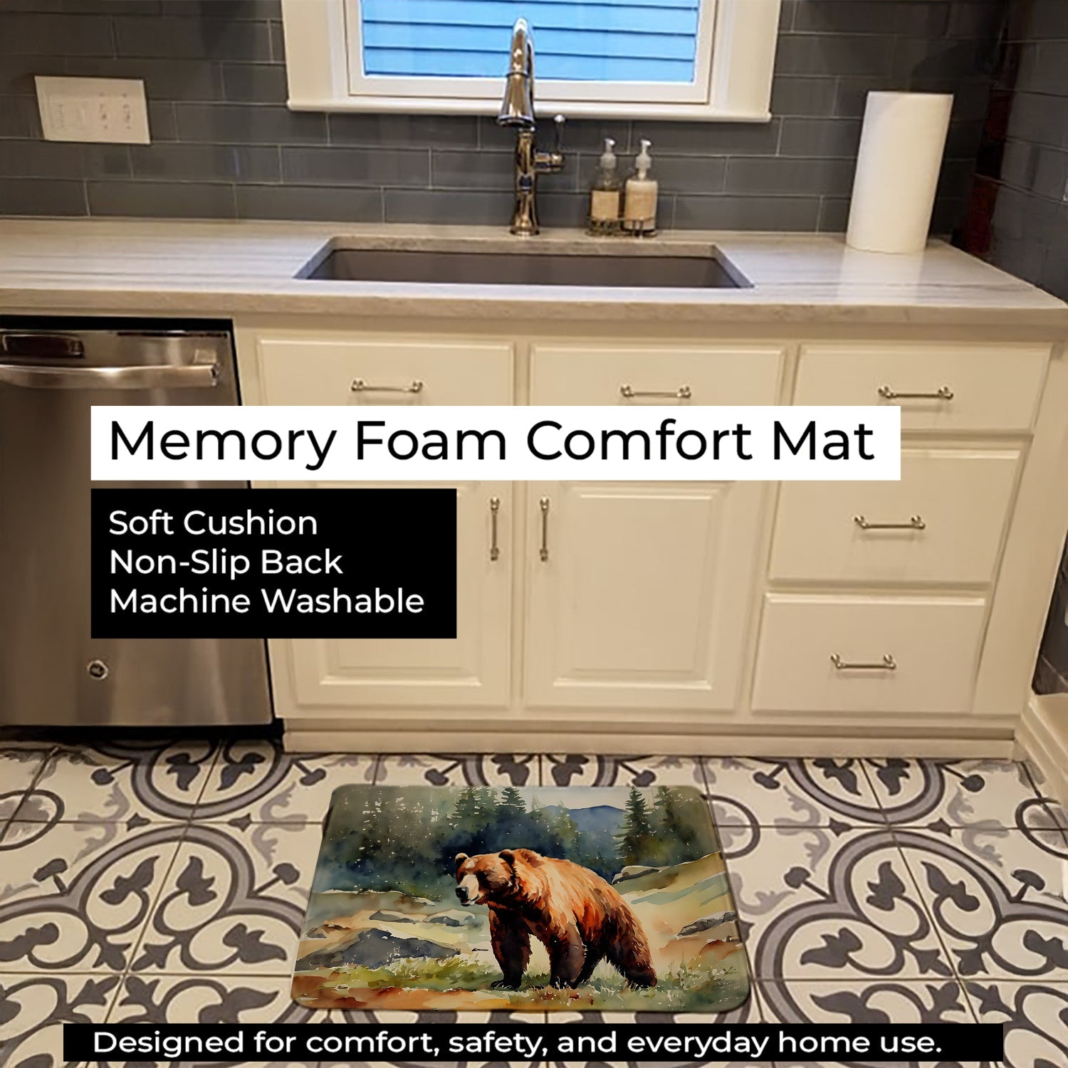 Kodiak Bear Memory Foam Kitchen Mat Machine Washable Anti-Fatigue Cushion Comfort Bath or Kitchen Rug