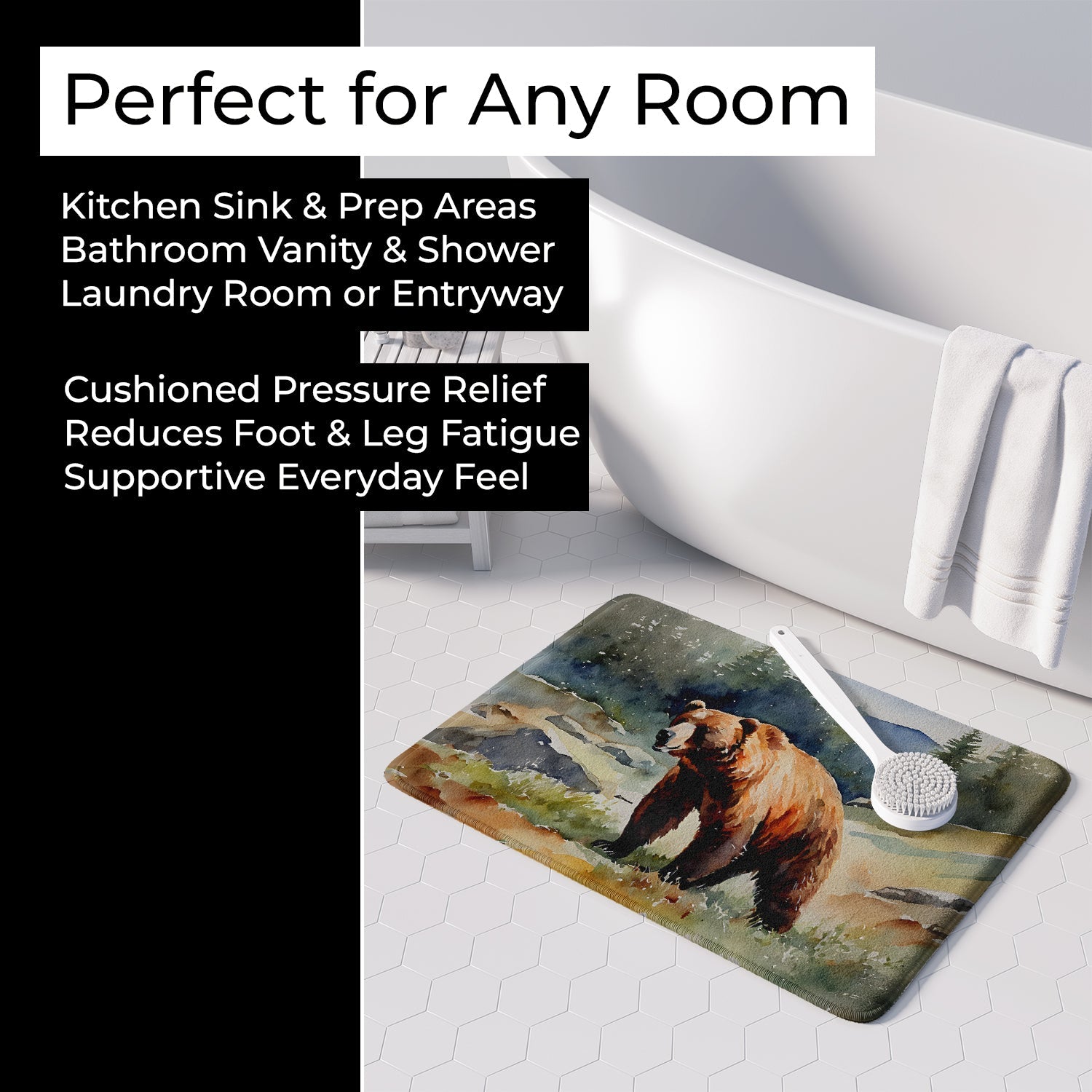 Kodiak Bear Memory Foam Kitchen Mat Machine Washable Anti-Fatigue Cushion Comfort Bath or Kitchen Rug