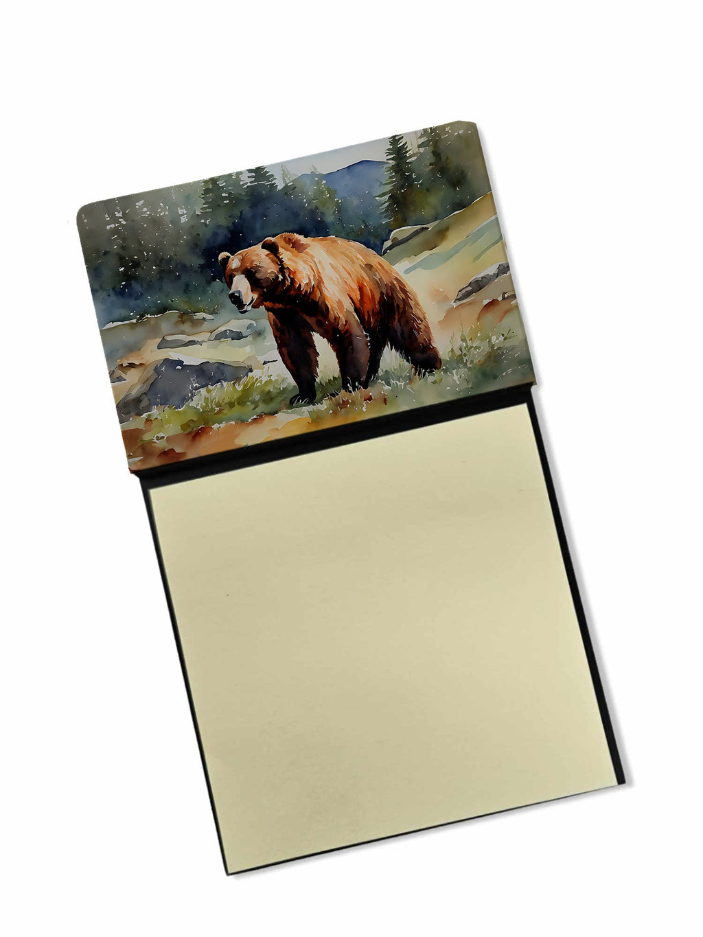 Kodiak Bear Watercolor Sticky Note Holder Refillable Dispenser Desk Accessory 3x3 Pad Gift