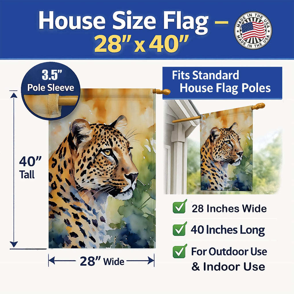 Leopard House Flag 28x40 Porch Sleeve Pole Decorative Outside Yard Banner Artwork Wall Hanging, Polyester
