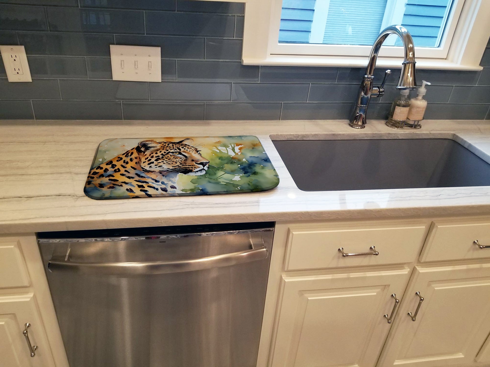 Leopard Dish Drying Mat Absorbent Dish Drying Mat Pad for Kitchen Counter Dish Drainer Mat for Countertop, 14 x 21", Multicolor