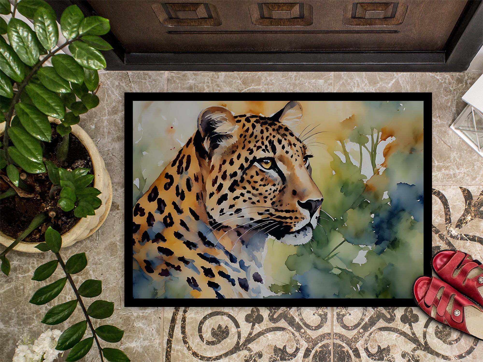 Leopard Doormat Indoor Outdoor 18H X 27W Front Door Mat Rugs for Entryway, Non Slip Washable