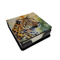 Leopard PU Leather Note Paper Holder with Artist-Designed Cover, Desk Accessory, Office Gift