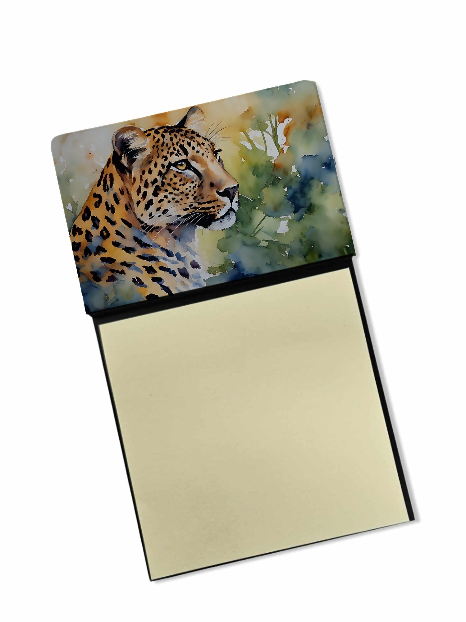 Leopard Watercolor Sticky Note Holder Refillable Dispenser Desk Accessory 3x3 Pad Gift