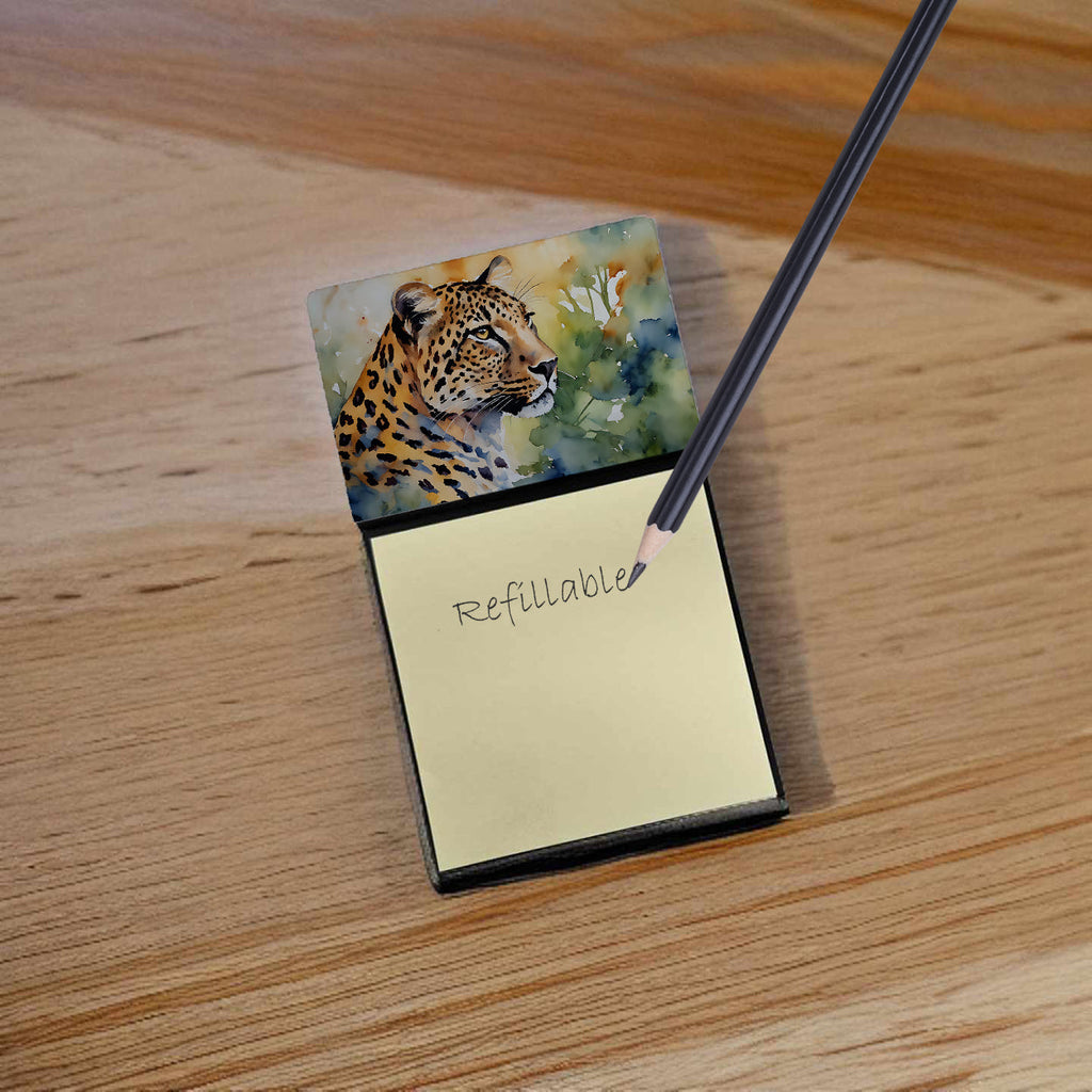 Leopard Watercolor Sticky Note Holder Refillable Dispenser Desk Accessory 3x3 Pad Gift