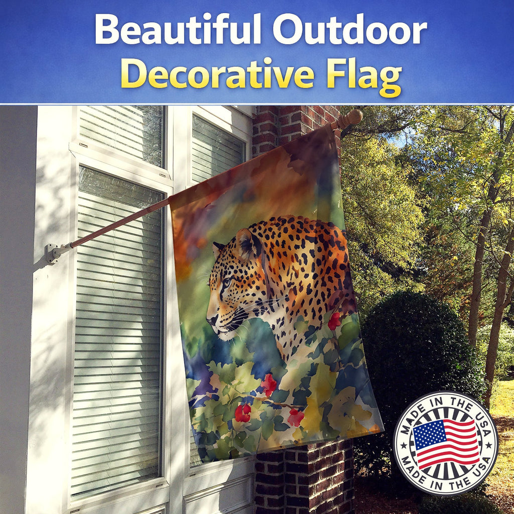 Leopard House Flag 28x40 Porch Sleeve Pole Decorative Outside Yard Banner Artwork Wall Hanging, Polyester