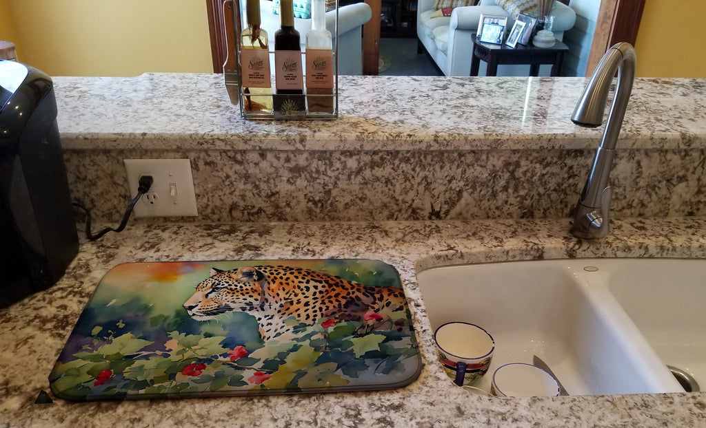 Leopard Dish Drying Mat Absorbent Dish Drying Mat Pad for Kitchen Counter Dish Drainer Mat for Countertop, 14 x 21", Multicolor