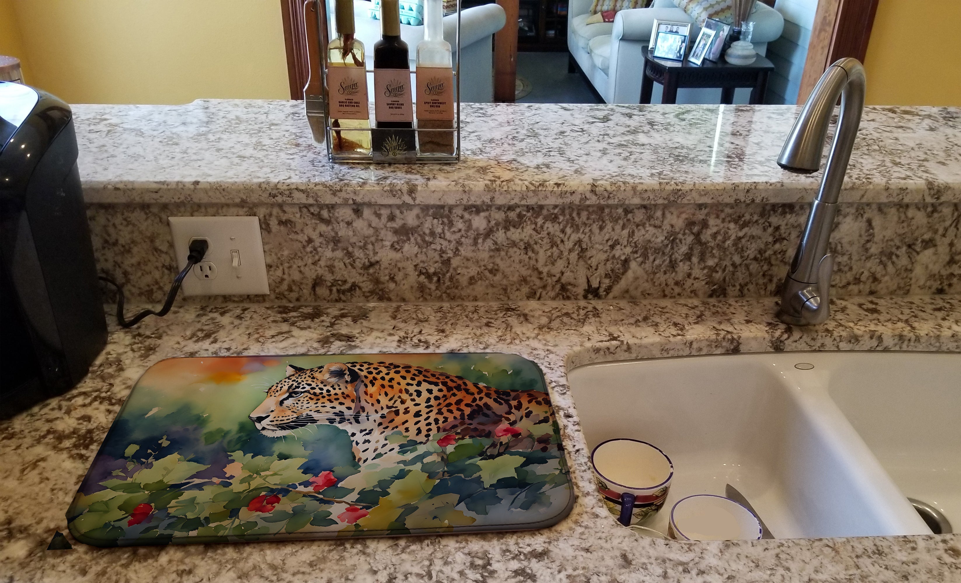 Leopard Dish Drying Mat Absorbent Dish Drying Mat Pad for Kitchen Counter Dish Drainer Mat for Countertop, 14 x 21", Multicolor