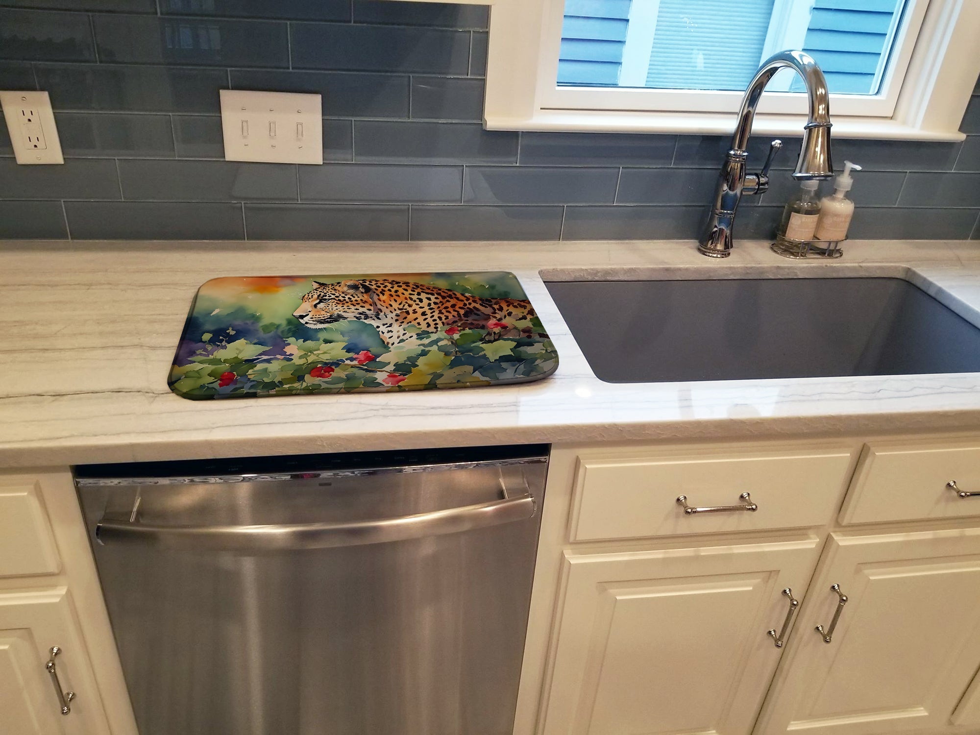 Leopard Dish Drying Mat Absorbent Dish Drying Mat Pad for Kitchen Counter Dish Drainer Mat for Countertop, 14 x 21", Multicolor