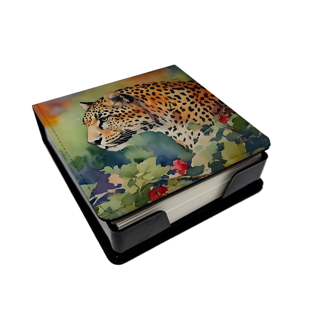 Leopard PU Leather Note Paper Holder with Artist-Designed Cover, Desk Accessory, Office Gift