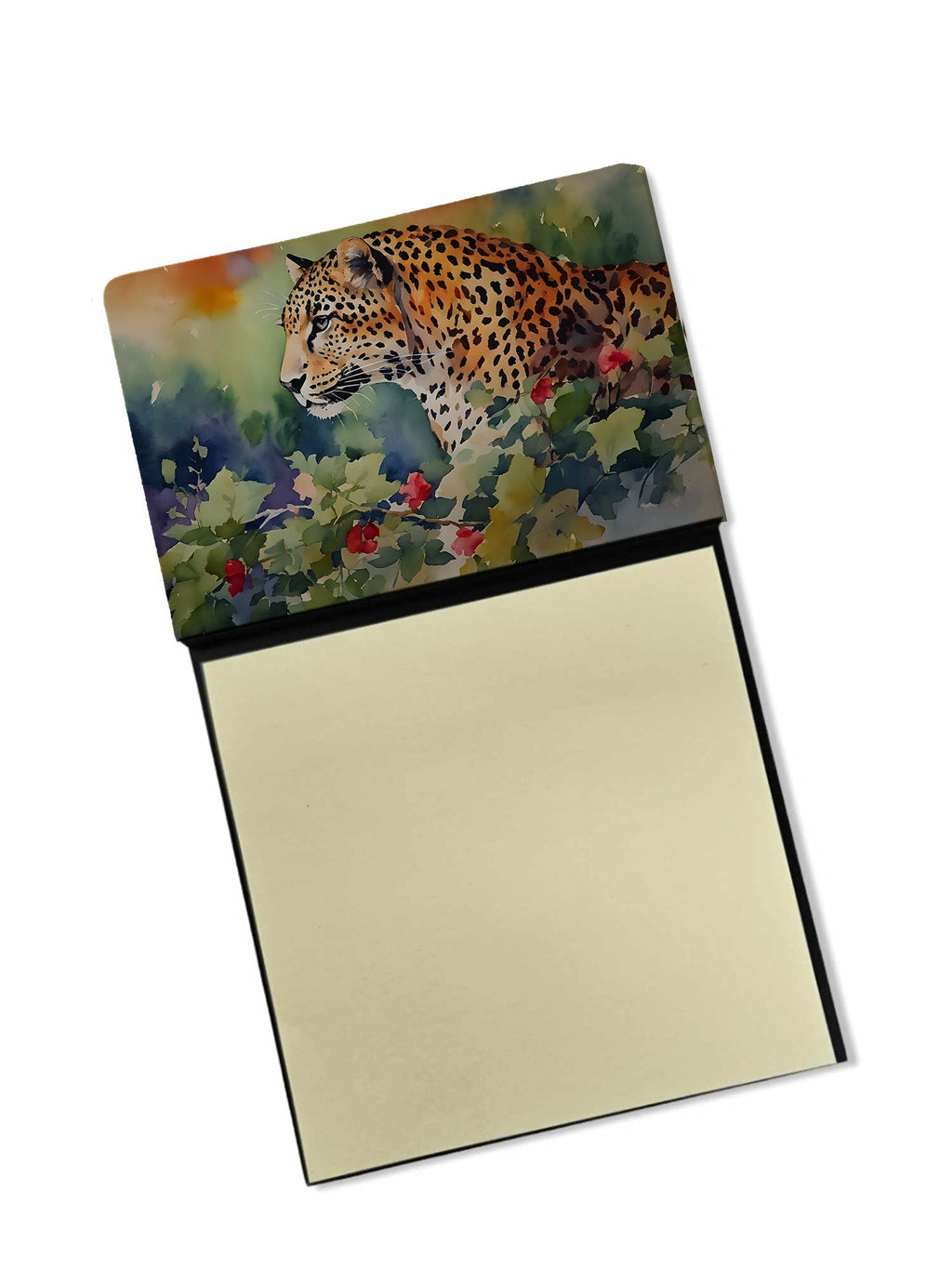 Leopard Watercolor Sticky Note Holder Refillable Dispenser Desk Accessory 3x3 Pad Gift