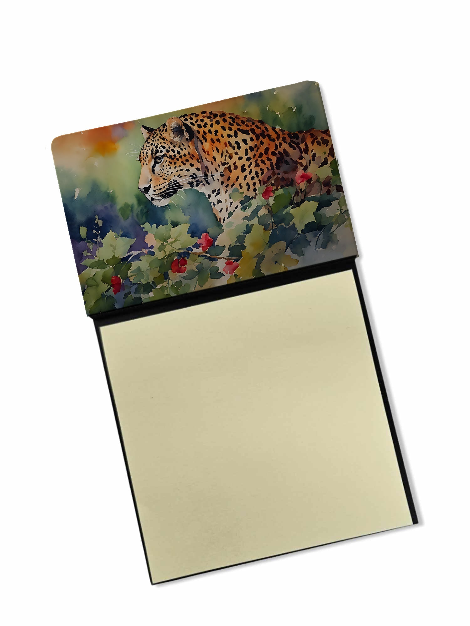 Leopard Watercolor Sticky Note Holder Refillable Dispenser Desk Accessory 3x3 Pad Gift