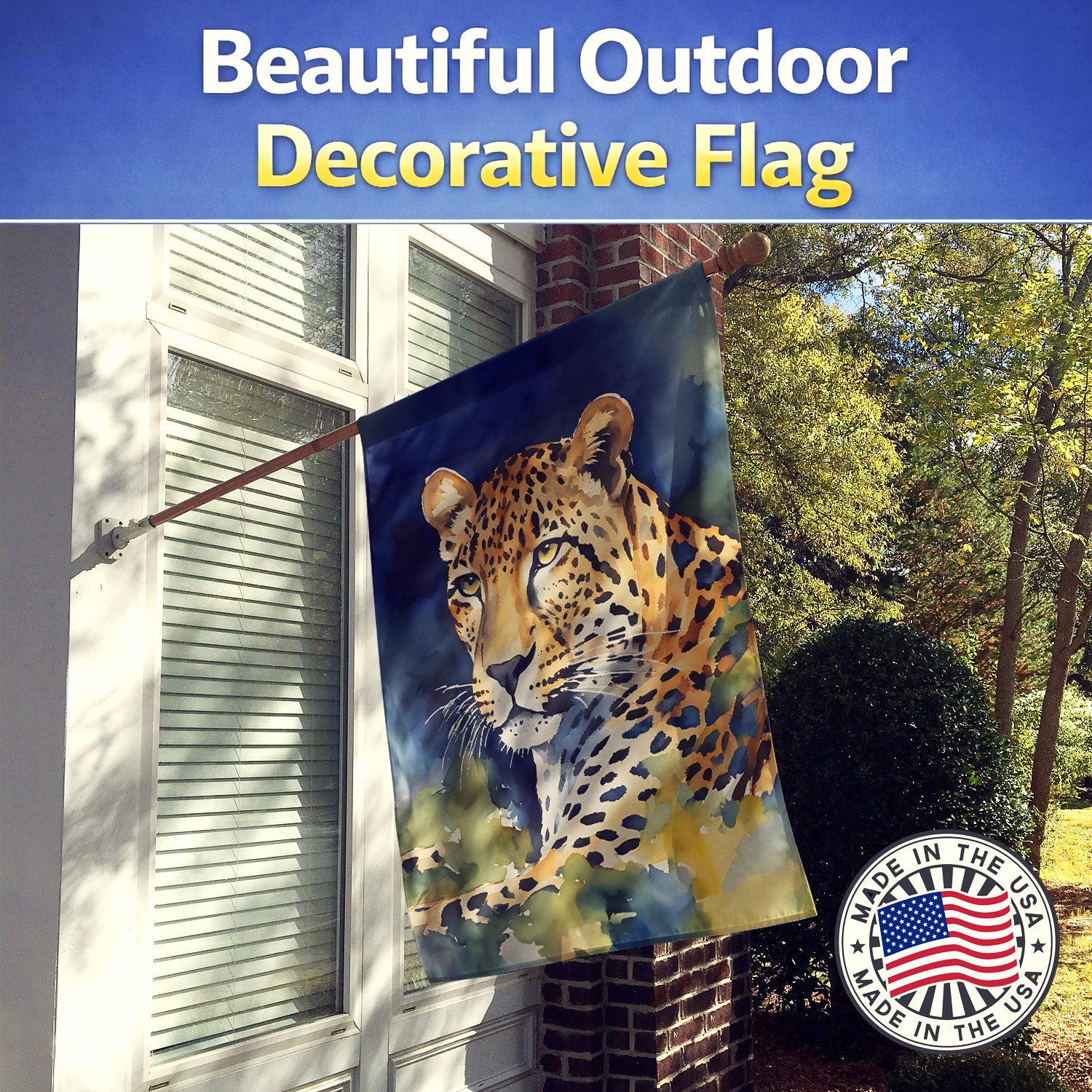 Leopard House Flag 28x40 Porch Sleeve Pole Decorative Outside Yard Banner Artwork Wall Hanging, Polyester