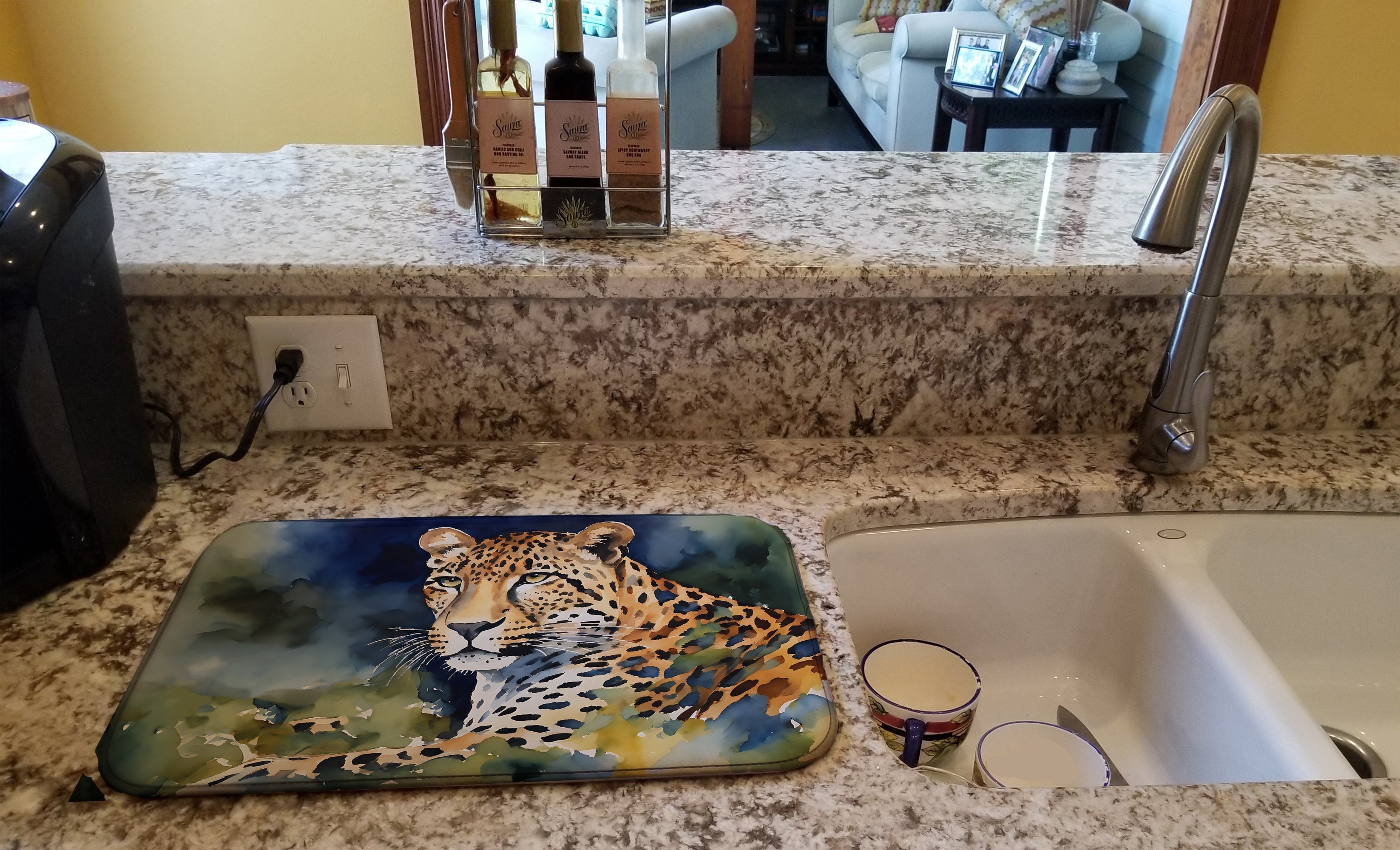 Leopard Dish Drying Mat Absorbent Dish Drying Mat Pad for Kitchen Counter Dish Drainer Mat for Countertop, 14 x 21", Multicolor