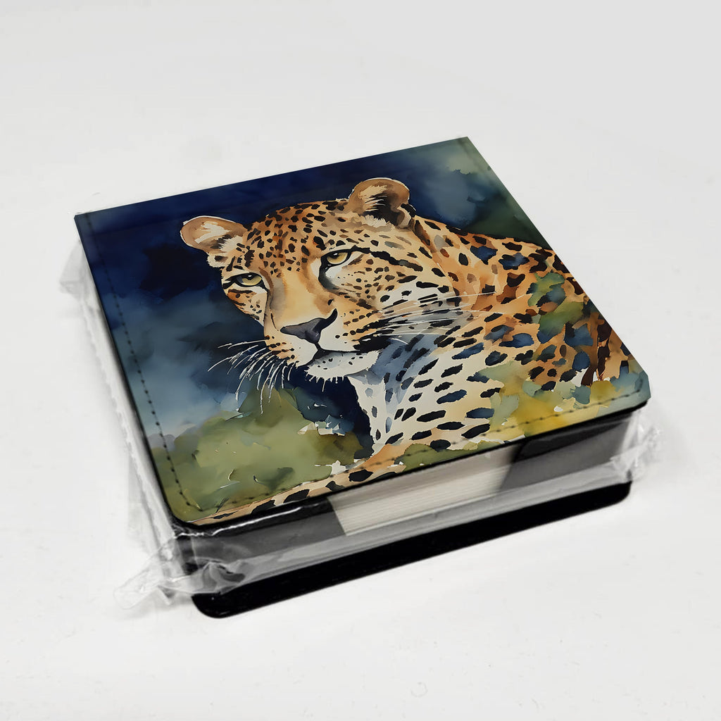 Leopard PU Leather Note Paper Holder with Artist-Designed Cover, Desk Accessory, Office Gift