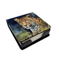 Leopard PU Leather Note Paper Holder with Artist-Designed Cover, Desk Accessory, Office Gift