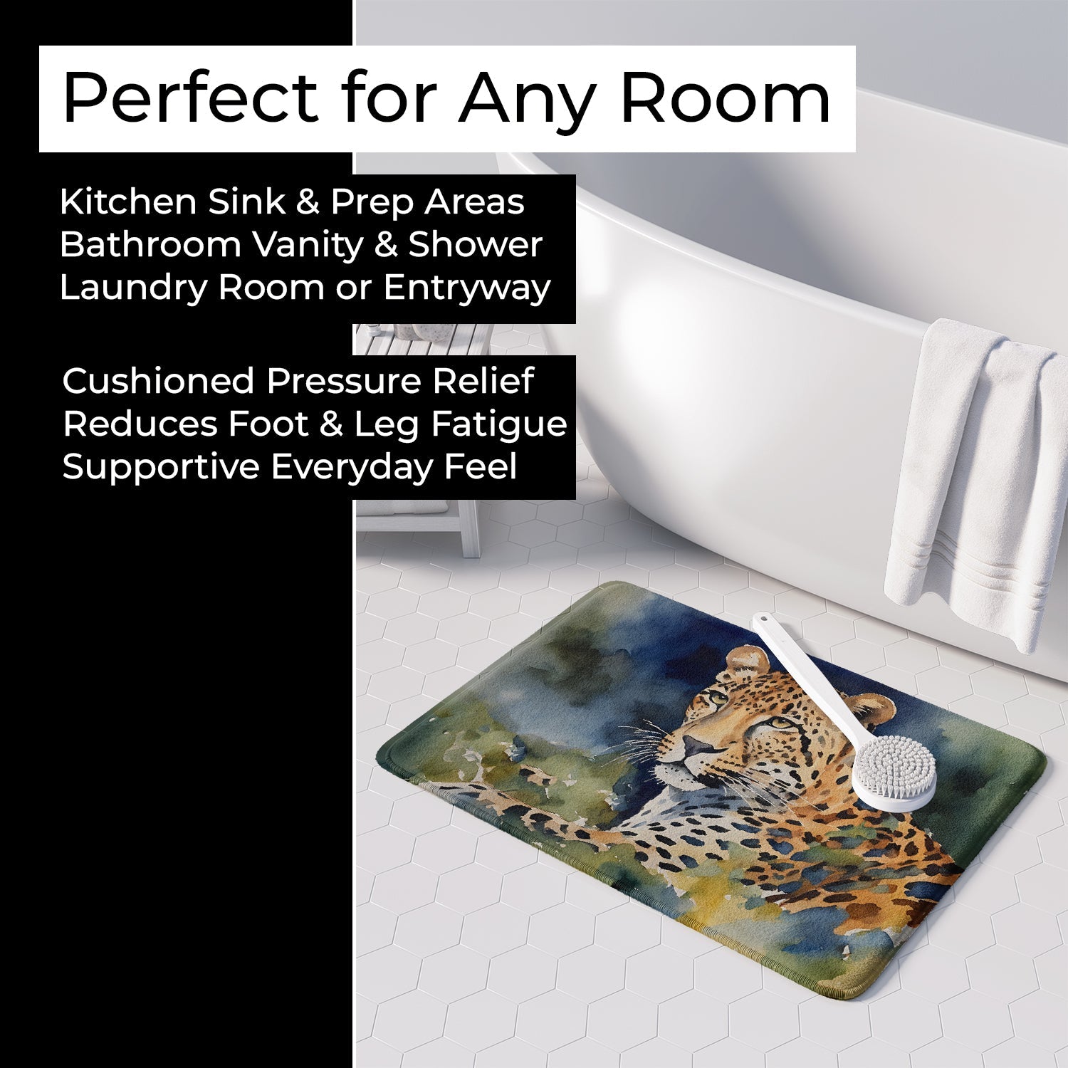 Leopard Memory Foam Kitchen Mat Machine Washable Anti-Fatigue Cushion Comfort Bath or Kitchen Rug