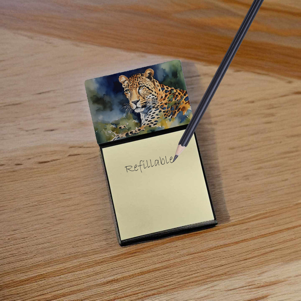 Leopard Watercolor Sticky Note Holder Refillable Dispenser Desk Accessory 3x3 Pad Gift