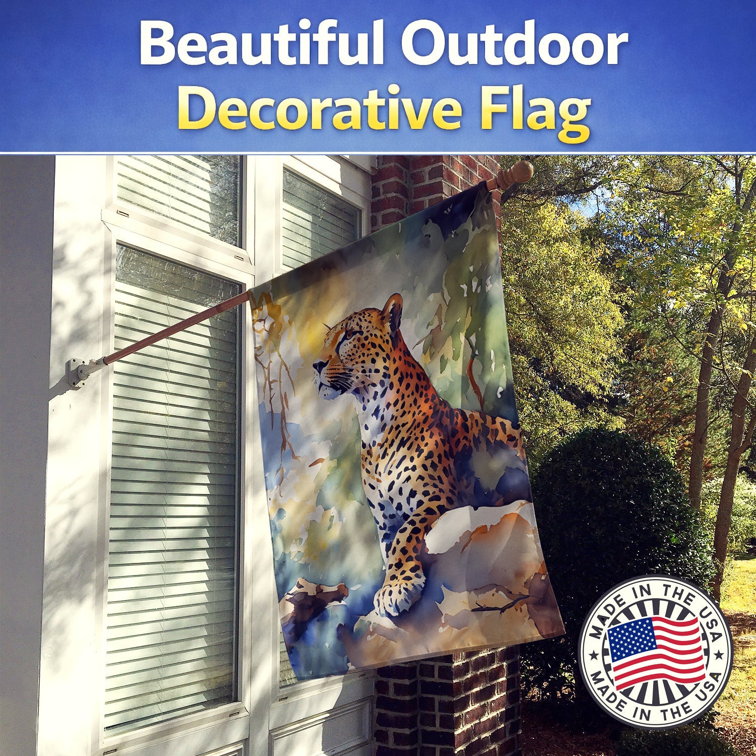 Leopard House Flag 28x40 Porch Sleeve Pole Decorative Outside Yard Banner Artwork Wall Hanging, Polyester