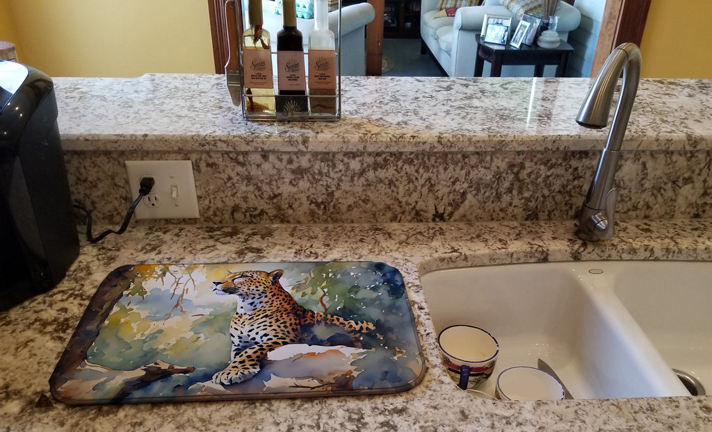 Leopard Dish Drying Mat Absorbent Dish Drying Mat Pad for Kitchen Counter Dish Drainer Mat for Countertop, 14 x 21", Multicolor