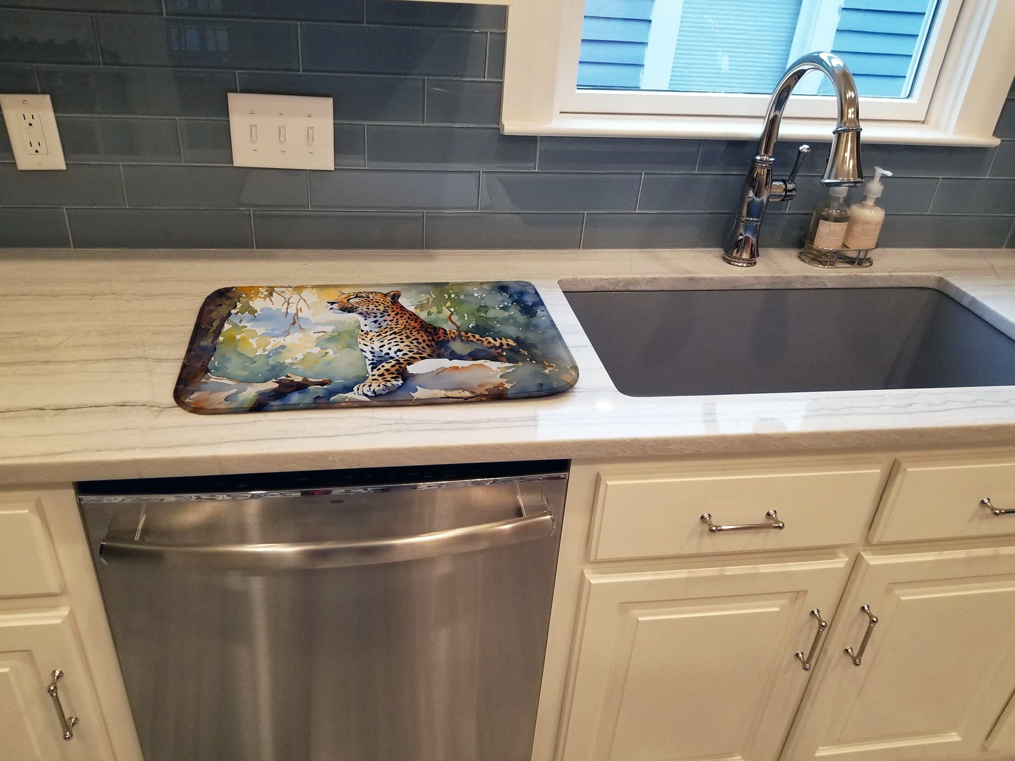 Leopard Dish Drying Mat Absorbent Dish Drying Mat Pad for Kitchen Counter Dish Drainer Mat for Countertop, 14 x 21", Multicolor