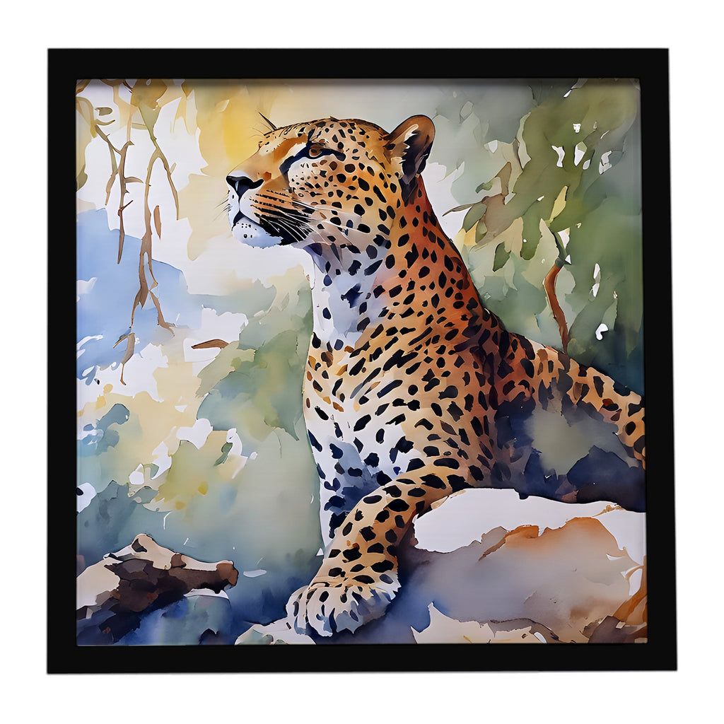 Leopard Framed Metal Print Bathroom, Kitchen, Office, Home Decor Wall Art Ready to Hang, Square, 8X8