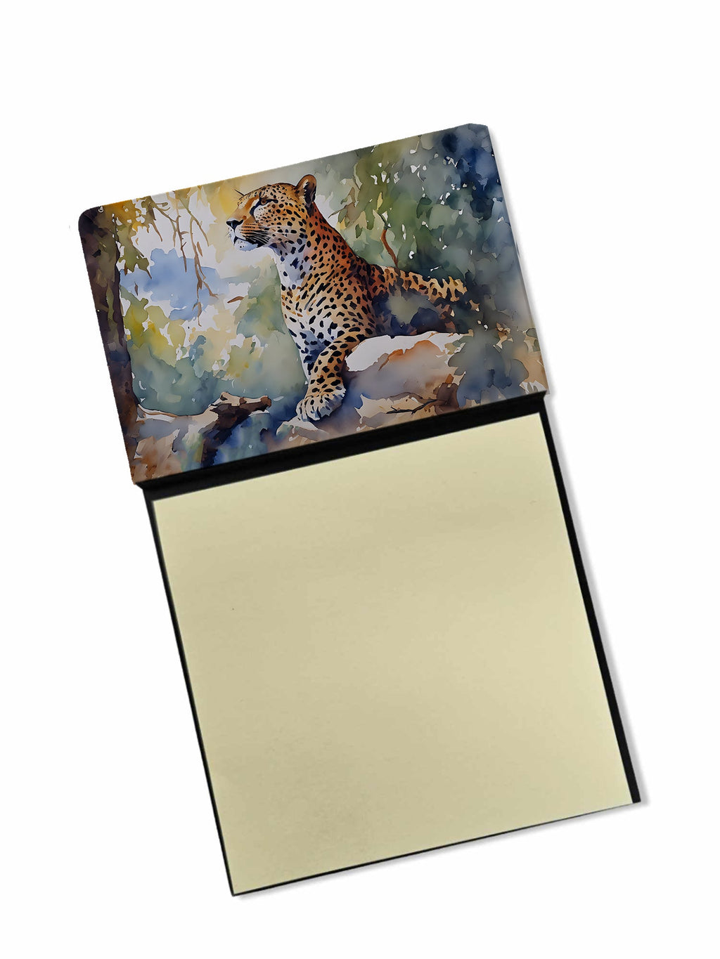 Leopard Watercolor Sticky Note Holder Refillable Dispenser Desk Accessory 3x3 Pad Gift