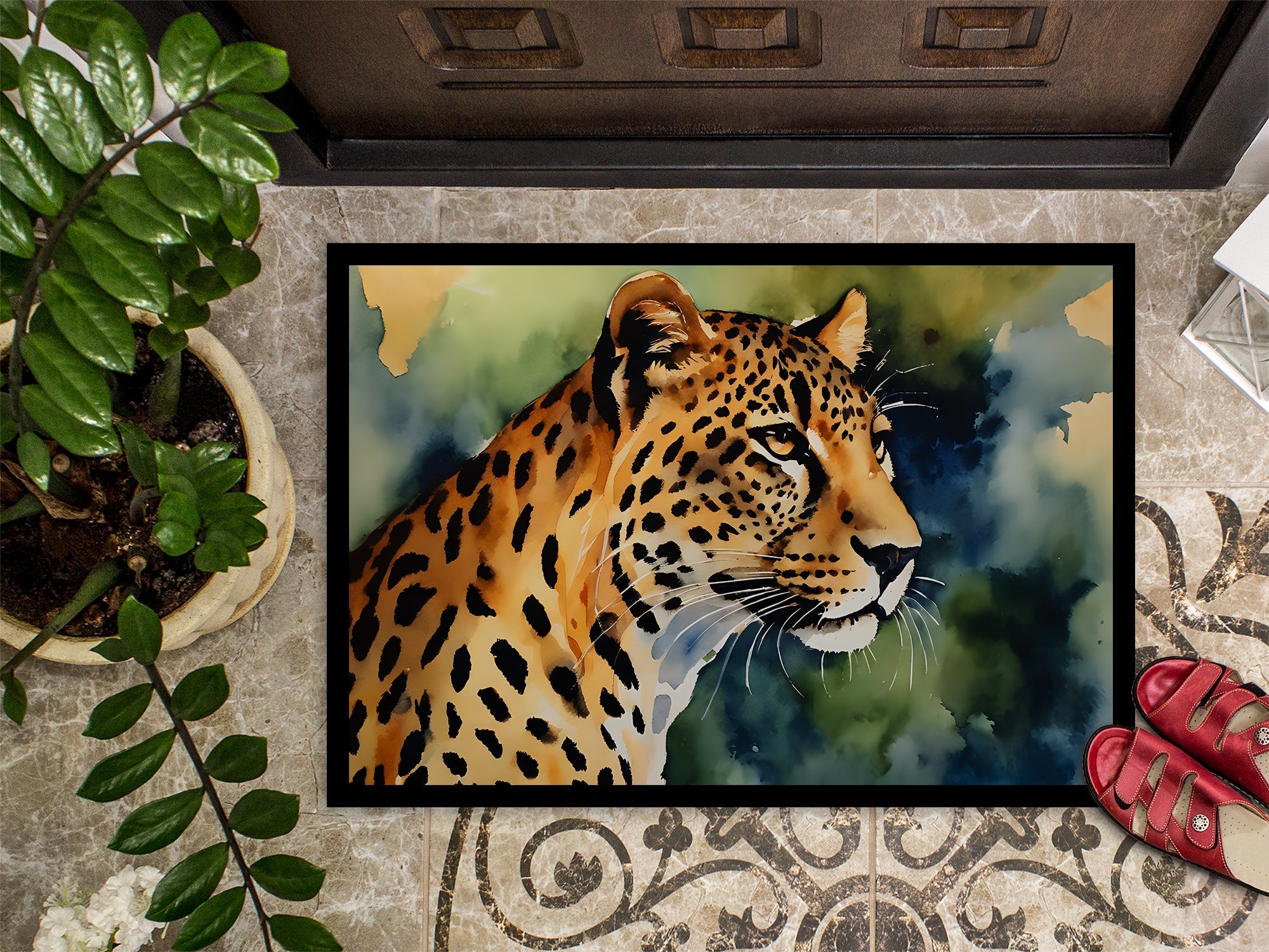 Leopard Doormat Indoor Outdoor 24H X 36W Front Door Mat Rugs for Entryway, Non Slip Washable Low Pile,