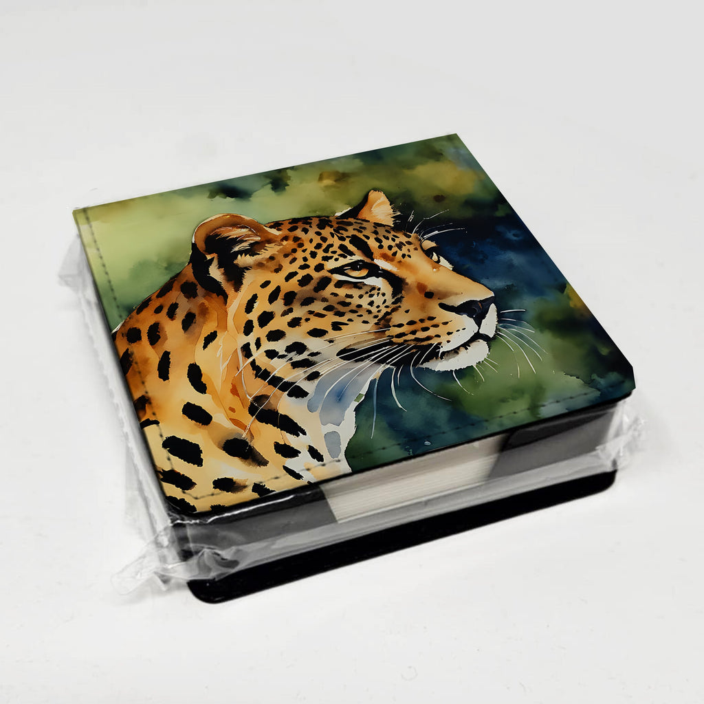 Leopard PU Leather Note Paper Holder with Artist-Designed Cover, Desk Accessory, Office Gift