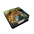 Leopard PU Leather Note Paper Holder with Artist-Designed Cover, Desk Accessory, Office Gift