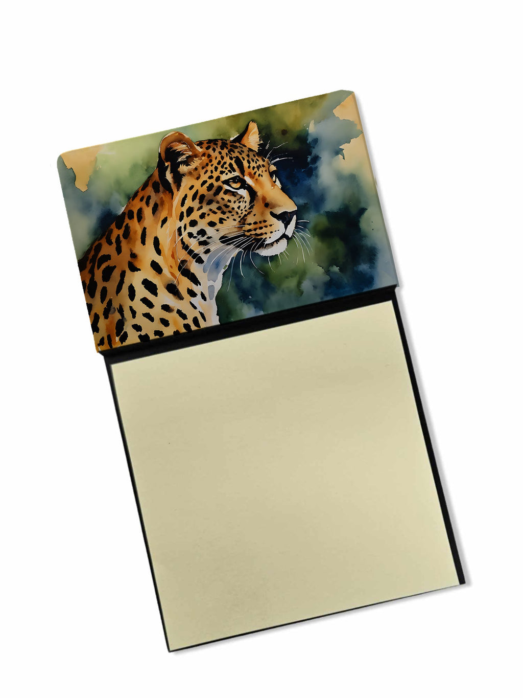 Leopard Watercolor Sticky Note Holder Refillable Dispenser Desk Accessory 3x3 Pad Gift