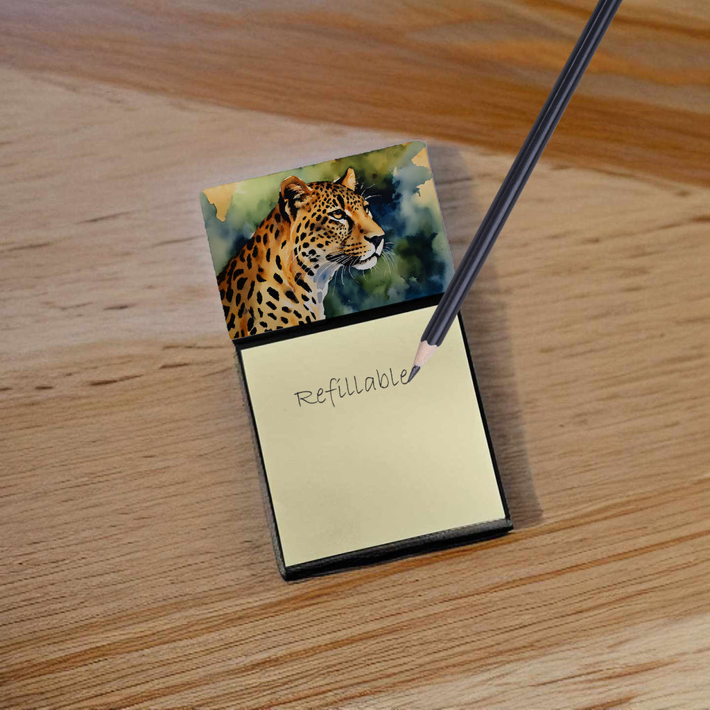 Leopard Watercolor Sticky Note Holder Refillable Dispenser Desk Accessory 3x3 Pad Gift