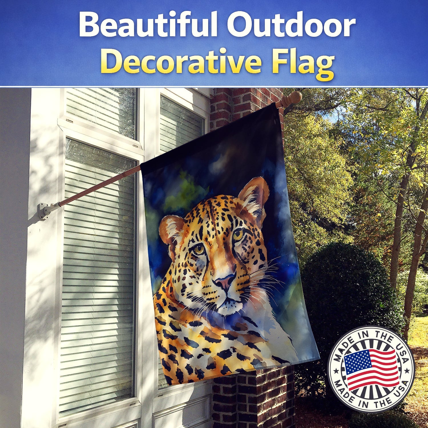 Leopard House Flag 28x40 Porch Sleeve Pole Decorative Outside Yard Banner Artwork Wall Hanging, Polyester
